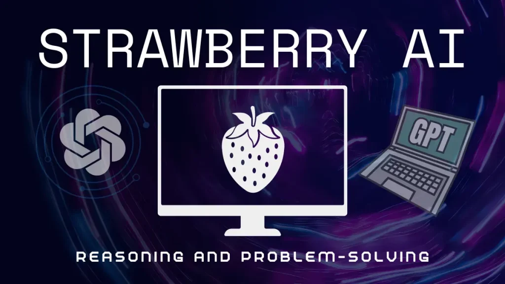 Strawberry AI logo with GPT technology on a computer screen